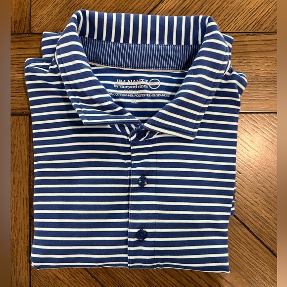 VINEYARD VINES JIM NANTZ MENS POLO SHIRT BLUE WITH WHITE STRIPES SIZE XL - Picture 1 of 8